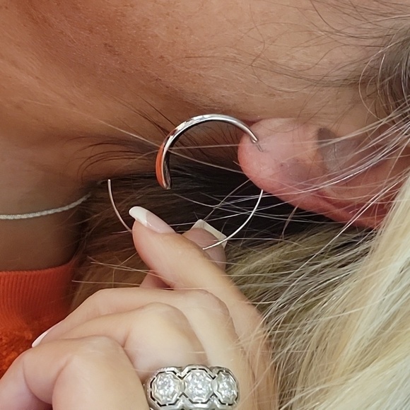 Silver Swirl Threader Hoops - Picture 1 of 6